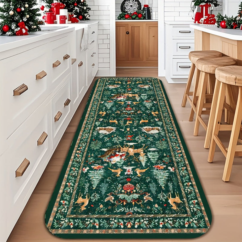 Reindeer Pattern Hallway Runner Rug Indoor Mat