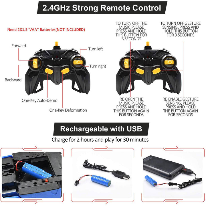 Remote Control Transforming Robot Car Toy Vehicle for Kids