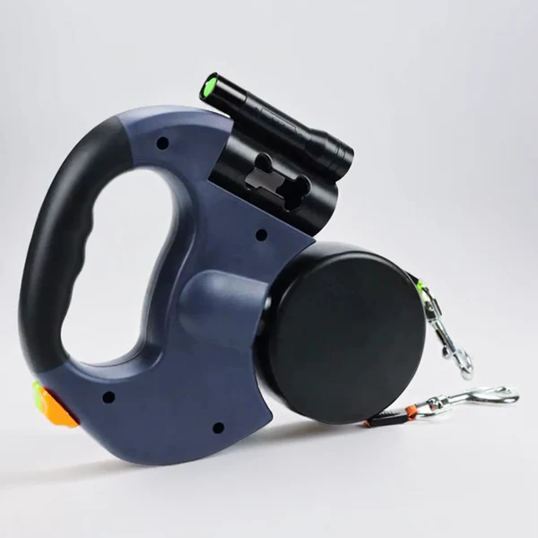 Retractable Dog Leash with Flashlight and Waste Bag Dispenser