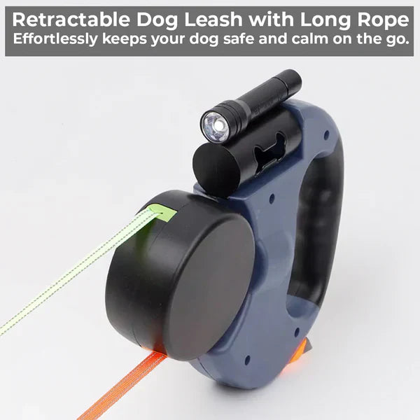 Retractable Dog Leash with Flashlight and Waste Bag Dispenser