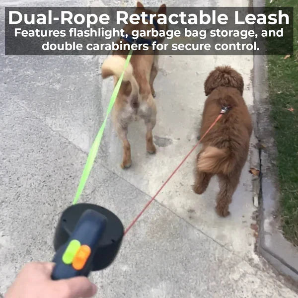 Retractable Dog Leash with Flashlight and Waste Bag Dispenser