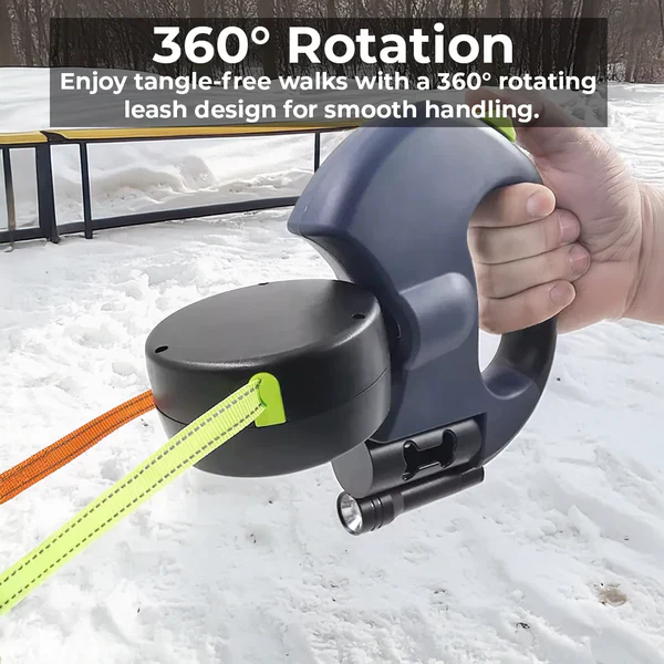 Retractable Dog Leash with Flashlight and Waste Bag Dispenser