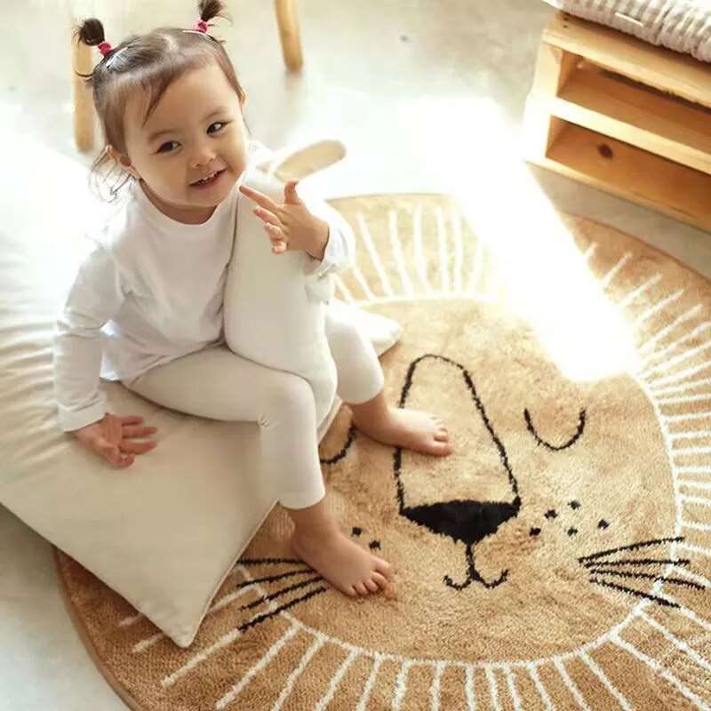 Round Lion Playmat Rug for Kids - Children's Play Area Floor Mat