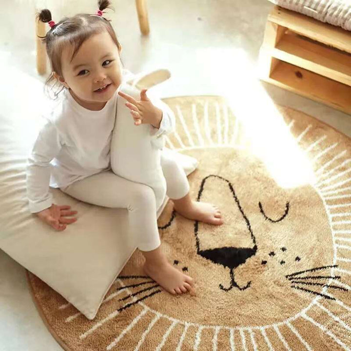Round Lion Playmat Rug for Kids - Children's Play Area Floor Mat