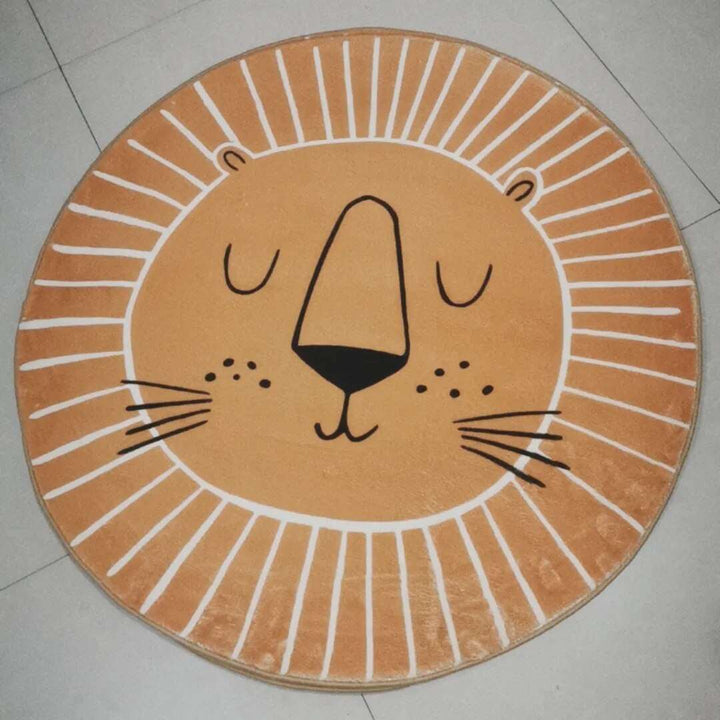 Round Lion Playmat Rug for Kids - Children's Play Area Floor Mat