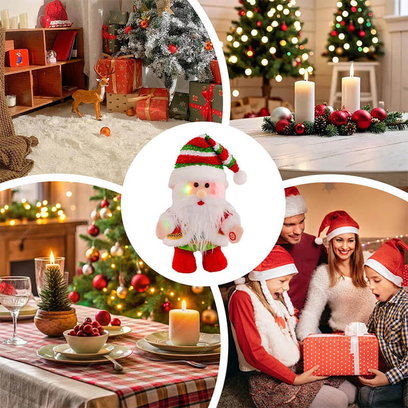 Santa Plush Toy with LED Light for Holiday Decor