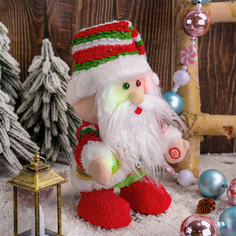 Santa Plush Toy with LED Light for Holiday Decor