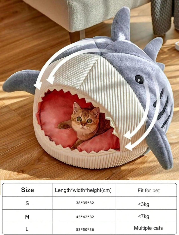 Shark Cat Bed Semi-Closed Nest for Cats and Dogs
