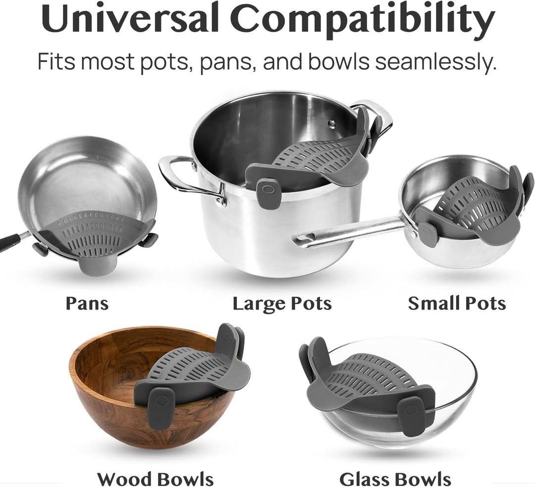 Silicone Clip-On Pasta Strainer Colander for Cooking Pots and Pans