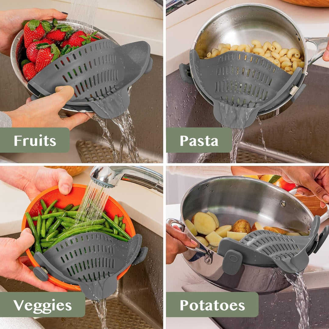 Silicone Clip-On Pasta Strainer Colander for Cooking Pots and Pans
