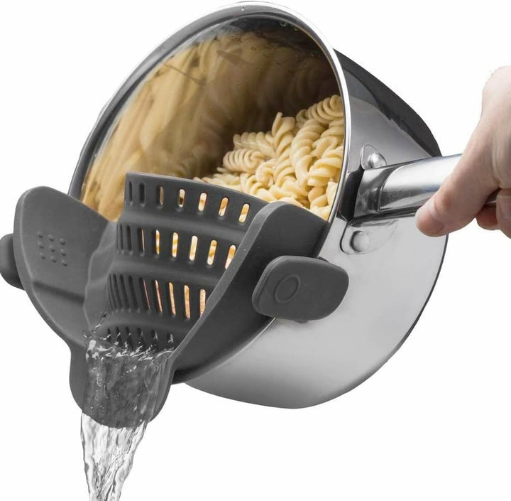 Silicone Clip-On Pasta Strainer Colander for Cooking Pots and Pans