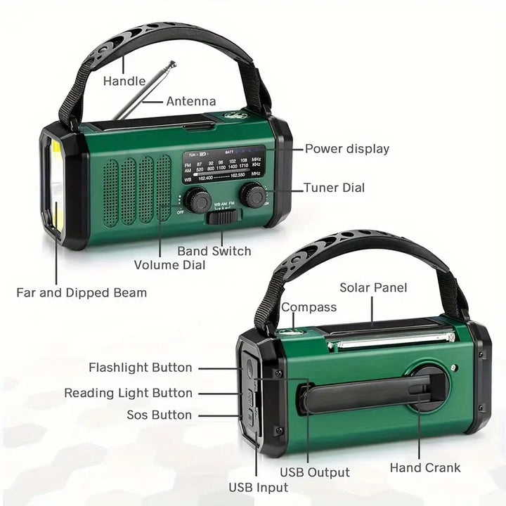 Solar Emergency Radio and Flashlight for Outdoor Use