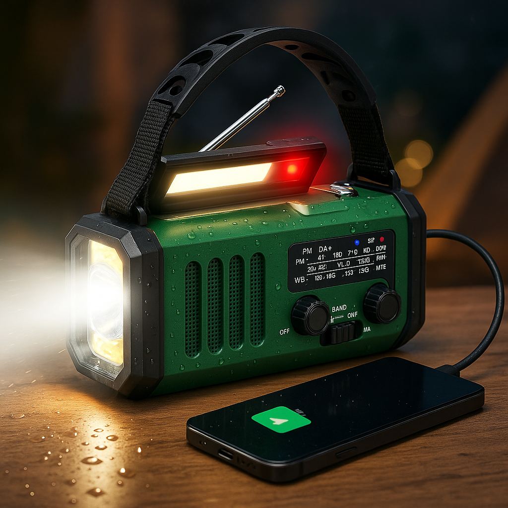 Solar Emergency Radio and Flashlight for Outdoor Use