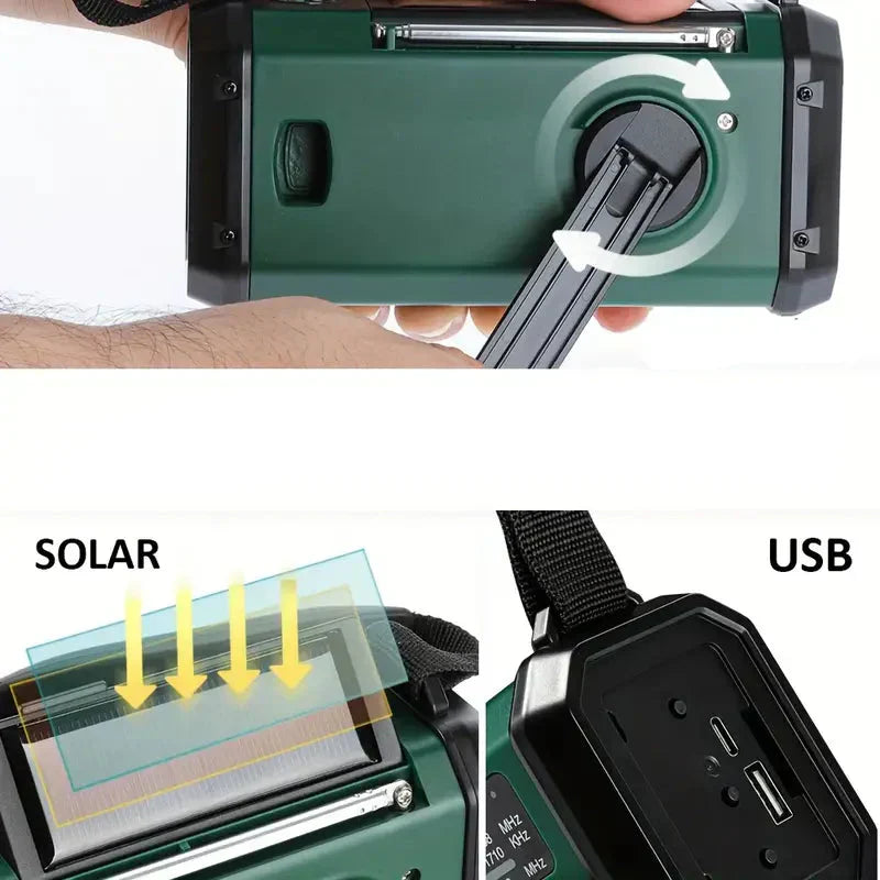 Solar Emergency Radio with Power Bank and LED Light