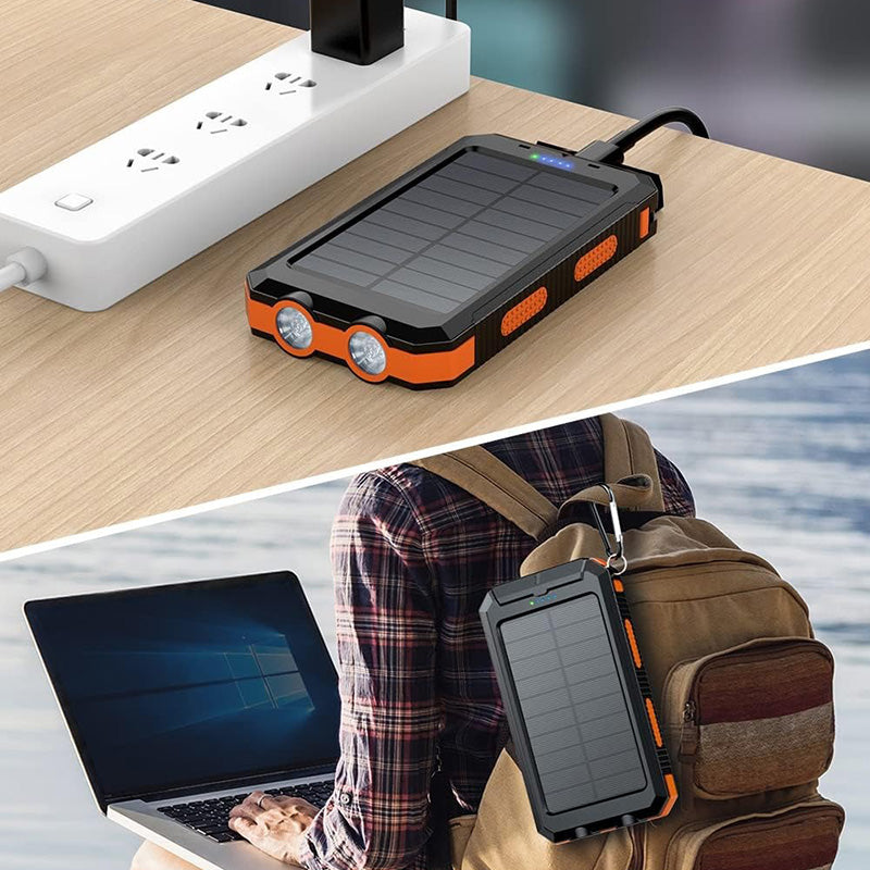 Solar Power Bank Waterproof Charger with Built-in Torch