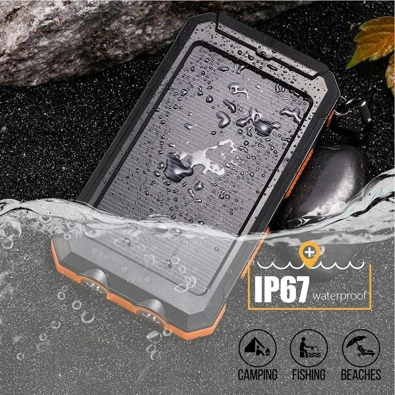 Solar Power Bank Waterproof Charger with Built-in Torch