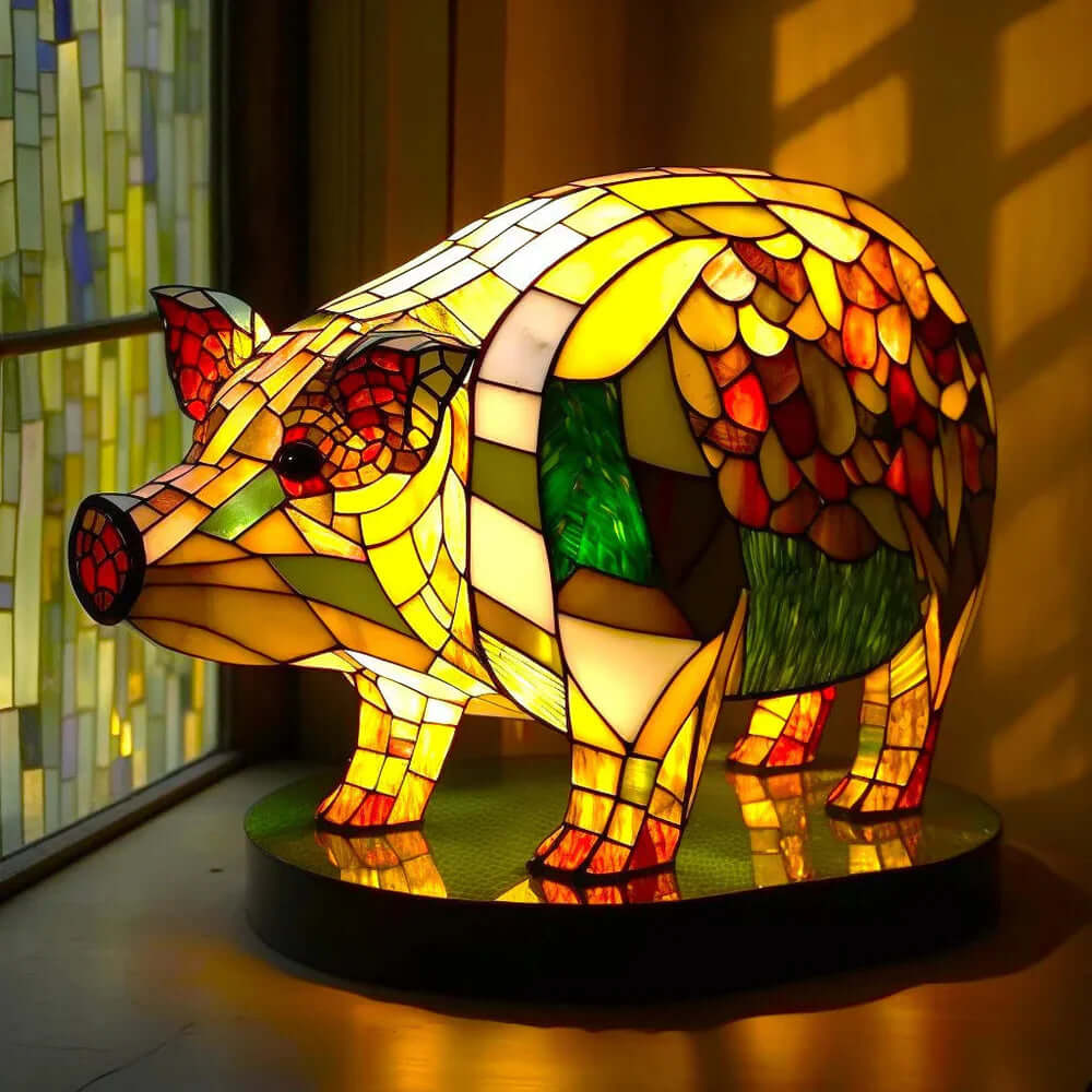 Stained Glass Animal Table Lamp Night Light for Home Decor
