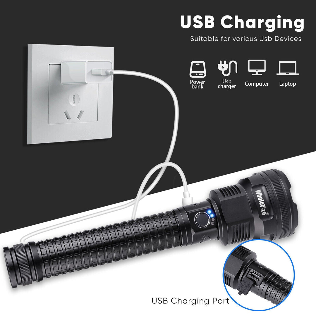 USB Rechargeable LED Flashlight 99000 Lumens High Brightness