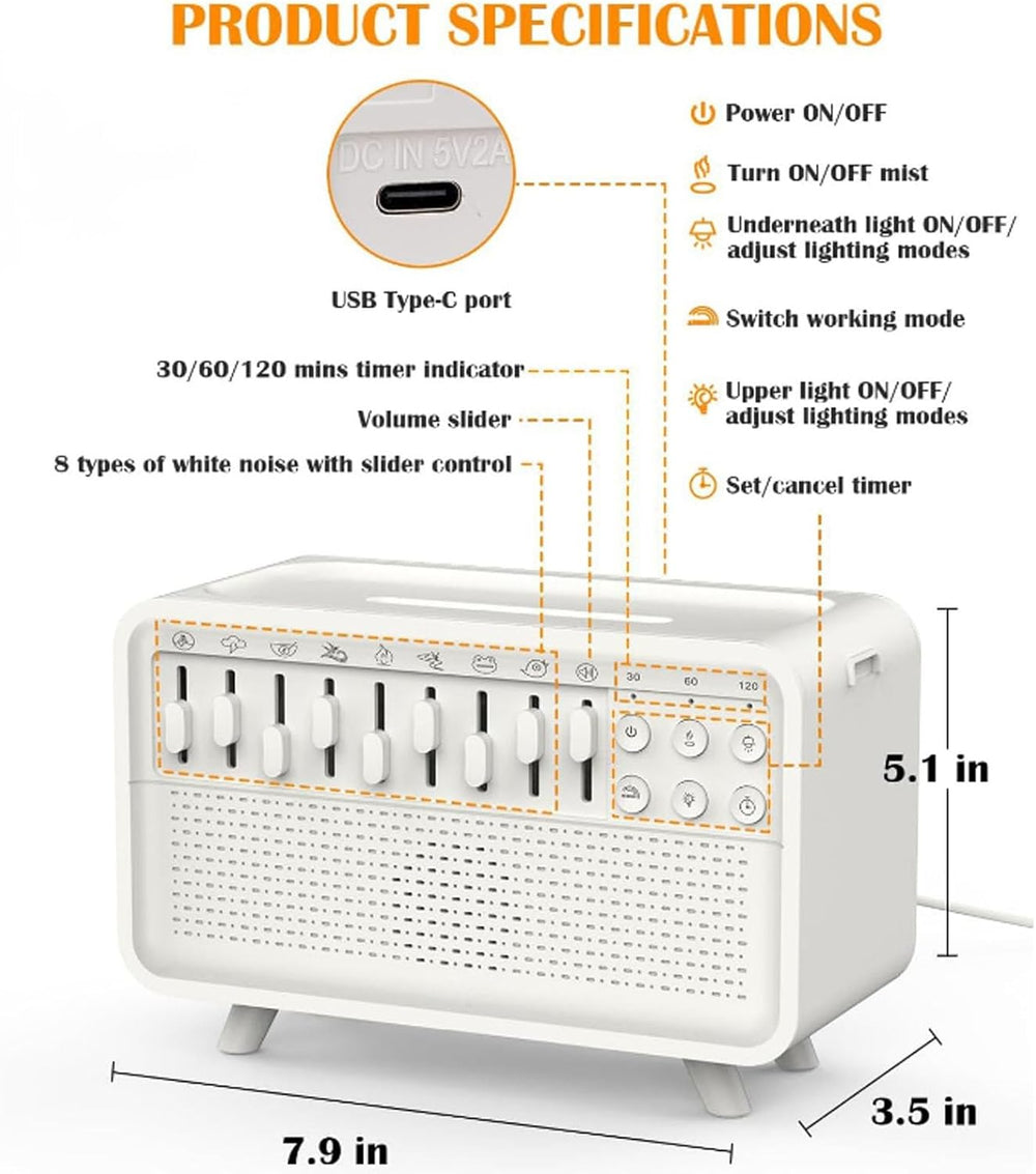 White Noise Machine Humidifier Sound Machine Bluetooth Diffuser