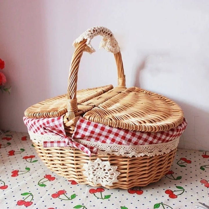 Wicker Picnic Basket Set with Utensils and Accessories for Outdoor Dining