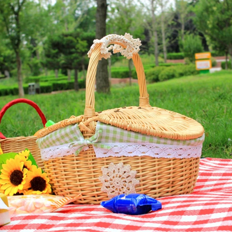 Wicker Picnic Basket Set with Utensils and Accessories for Outdoor Dining