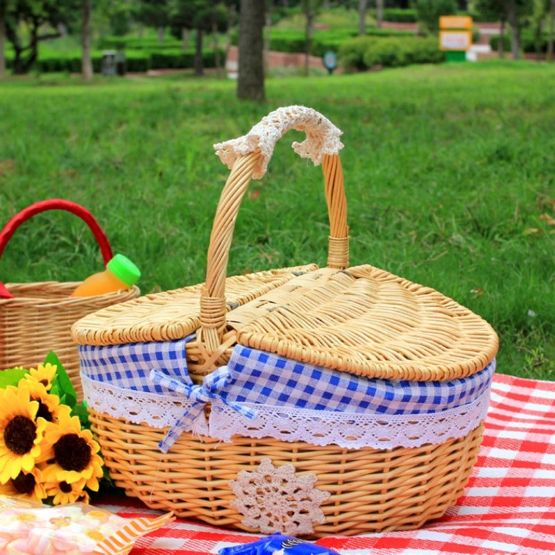 Wicker Picnic Basket Set with Utensils and Accessories for Outdoor Dining