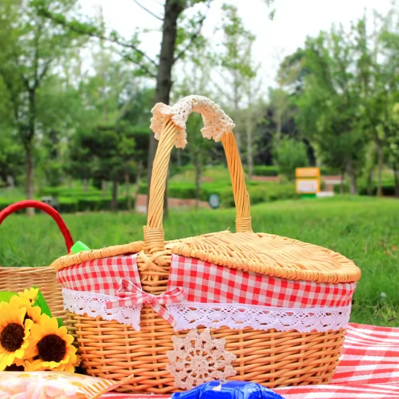 Wicker Picnic Basket Set with Utensils and Accessories for Outdoor Dining