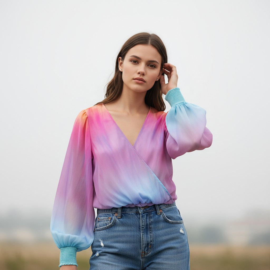 Women's 2025 Gradient V-Neck Blouse