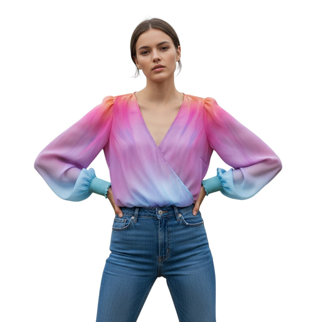 Women's 2025 Gradient V-Neck Blouse