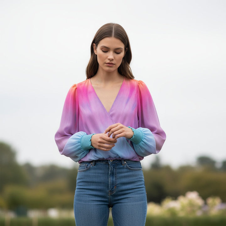 Women's 2025 Gradient V-Neck Blouse