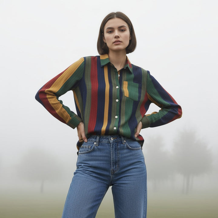 Women's Contrast Color Button-Down Blouse