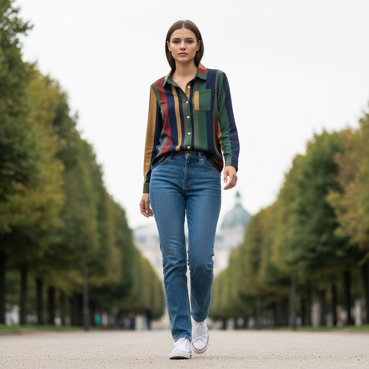 Women's Contrast Color Button-Down Blouse