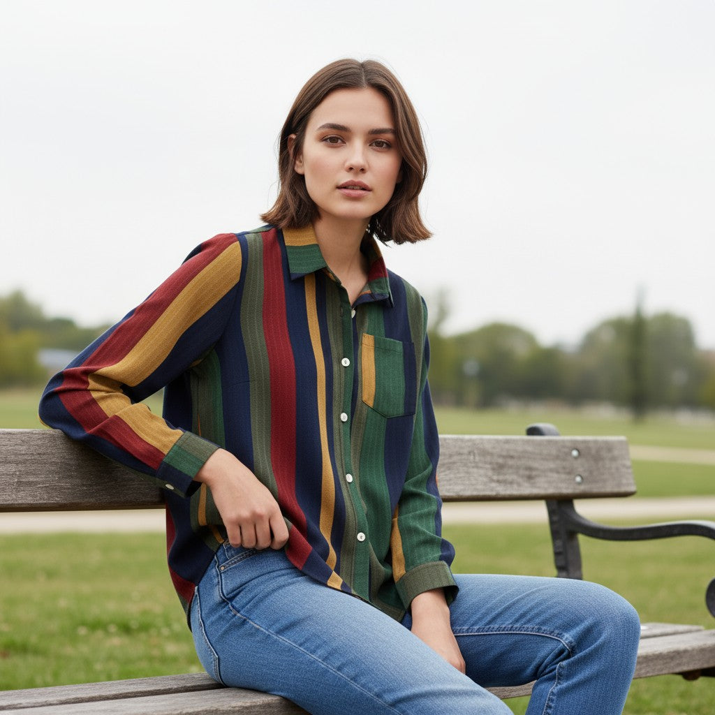 Women's Contrast Color Button-Down Blouse