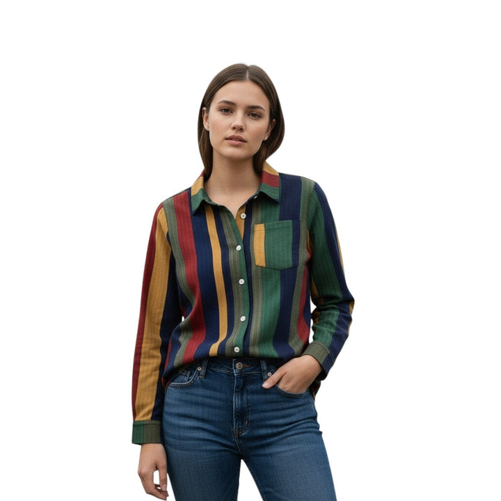 Women's Contrast Color Button-Down Blouse