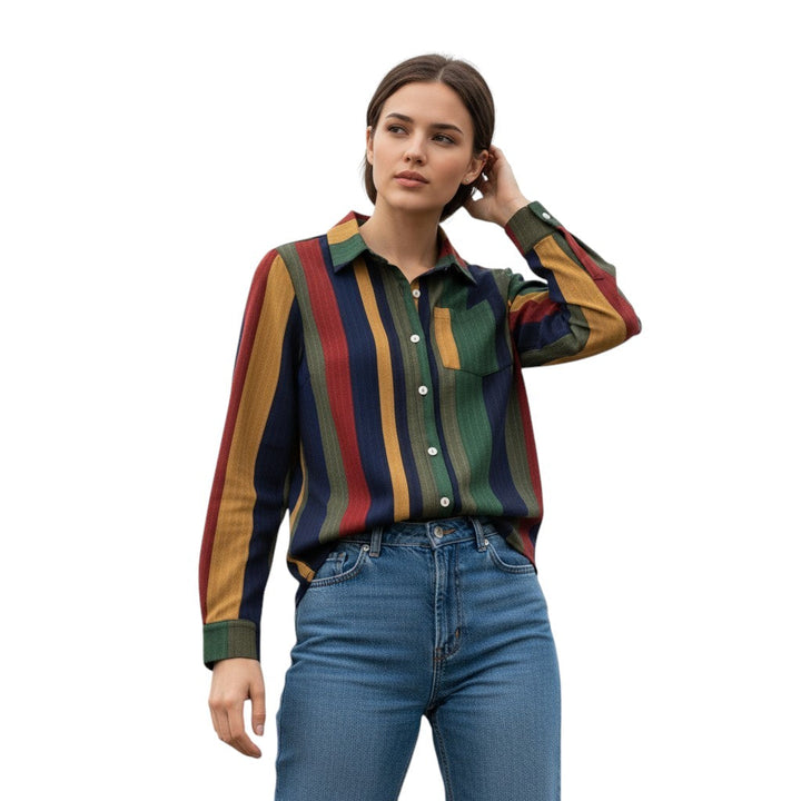 Women's Contrast Color Button-Down Blouse