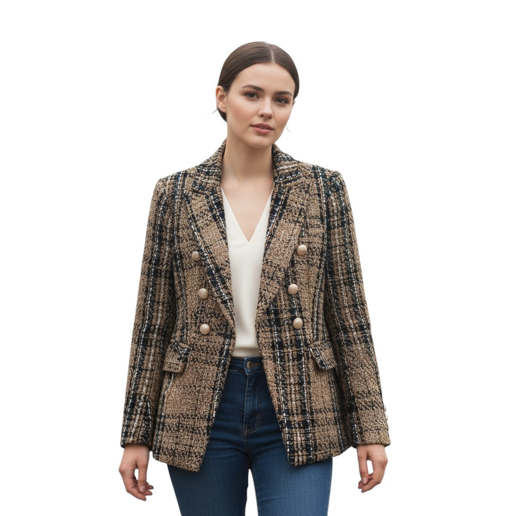 Women's Elegant Checkered Long Sleeve Blazer
