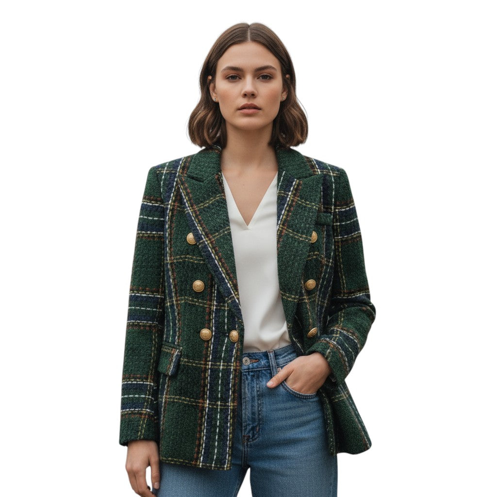 Women's Elegant Checkered Long Sleeve Blazer
