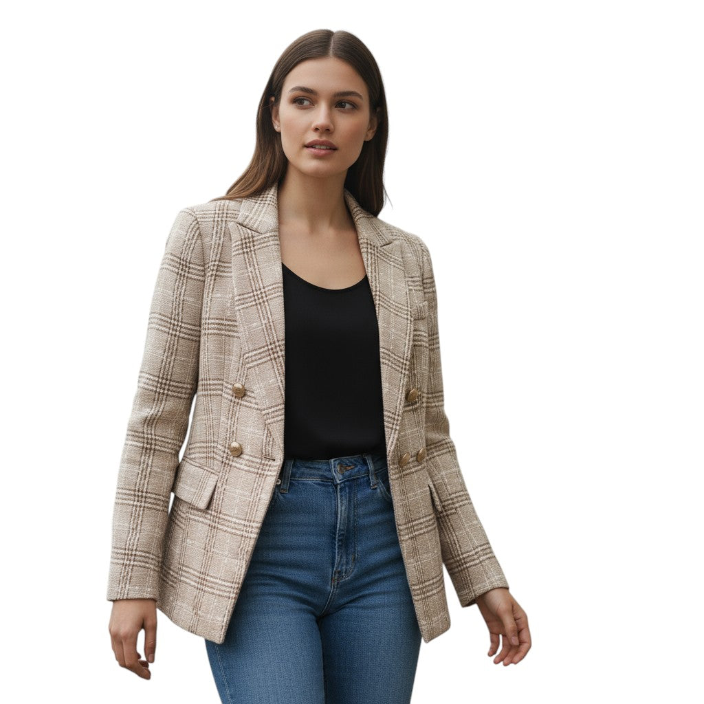 Women's Elegant Checkered Long Sleeve Blazer