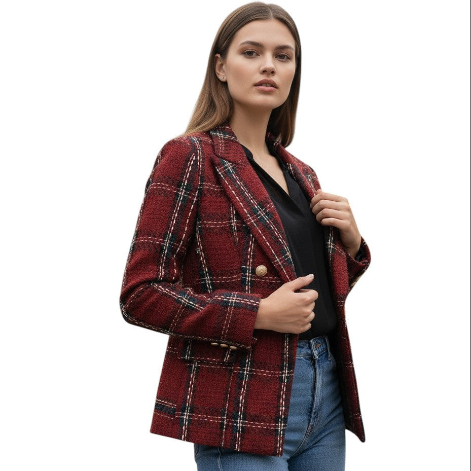 Women's Elegant Checkered Long Sleeve Blazer