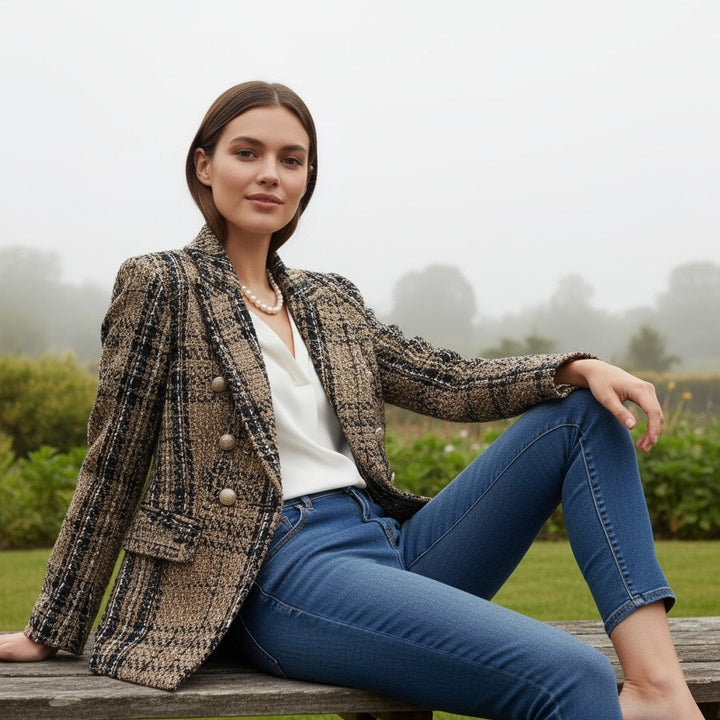 Women's Elegant Checkered Long Sleeve Blazer