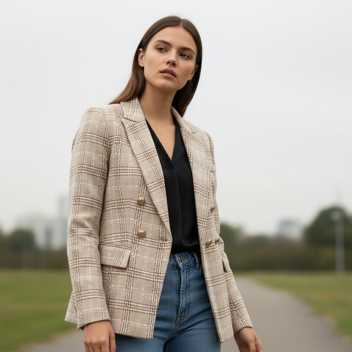 Women's Elegant Checkered Long Sleeve Blazer