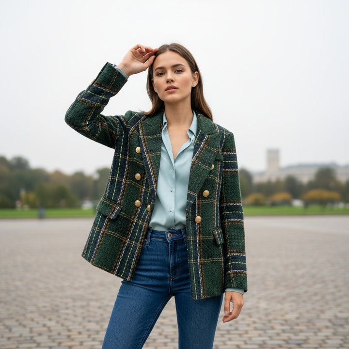 Women's Elegant Checkered Long Sleeve Blazer