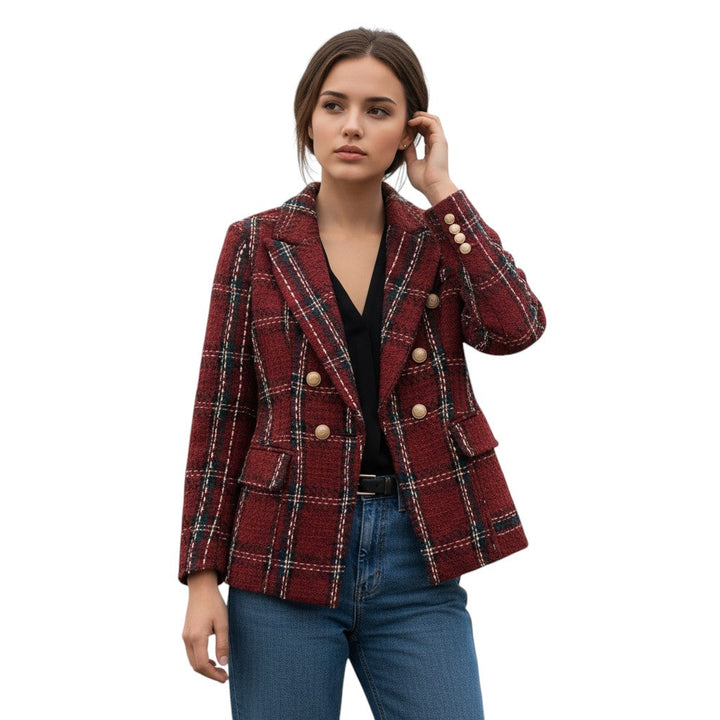 Women's Elegant Checkered Long Sleeve Blazer