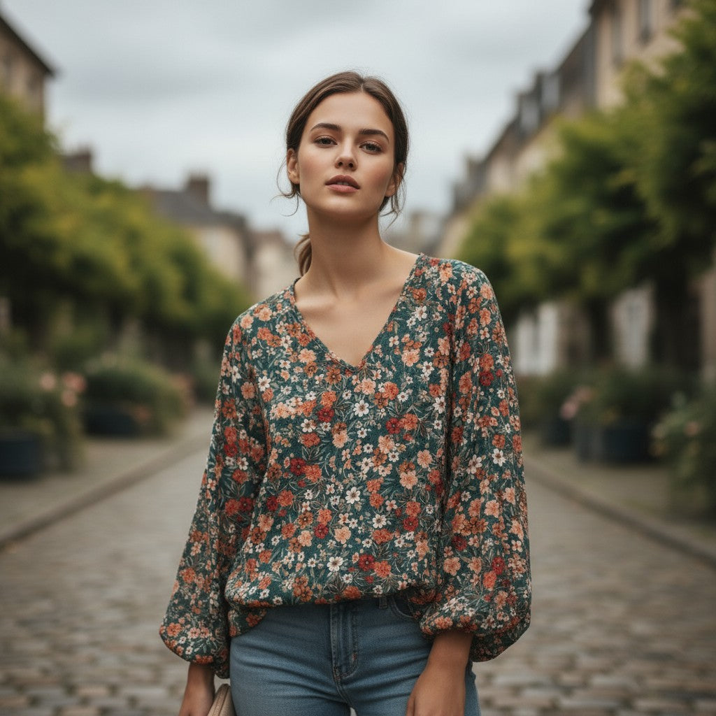 Women's Floral Print Long Sleeve Pullover