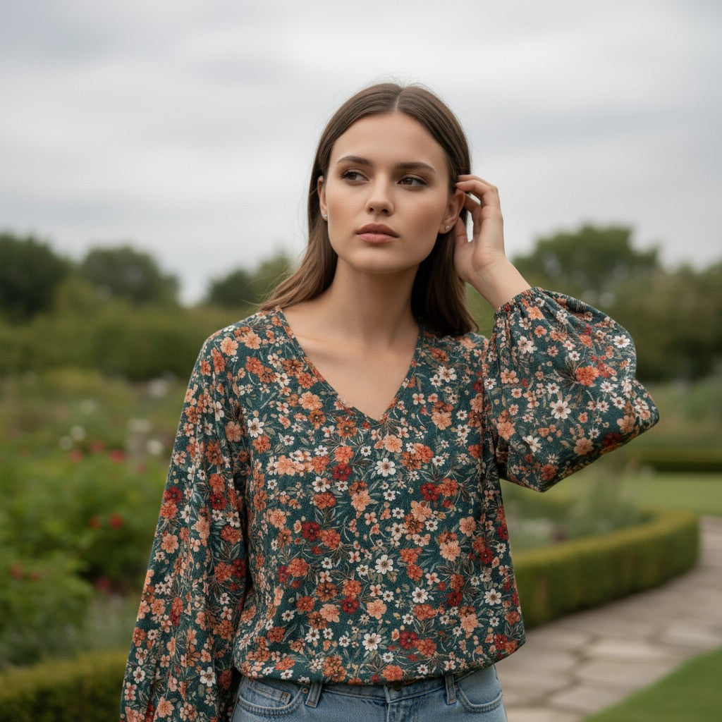 Women's Floral Print Long Sleeve Pullover