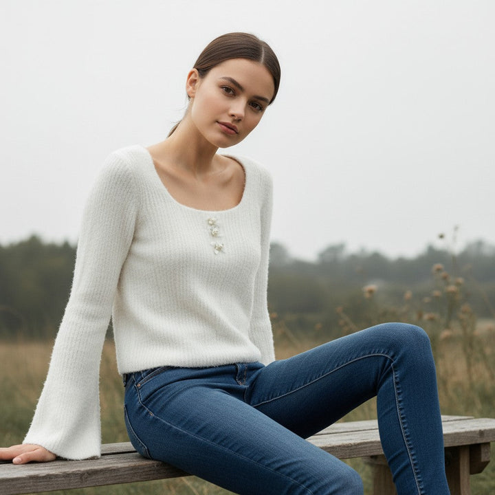 Women’s Knitted Slim-Fit Long-Sleeved Pullover