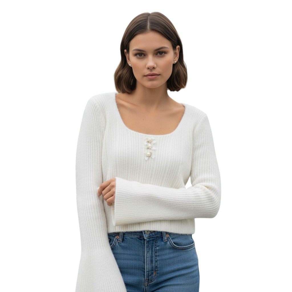 Women’s Knitted Slim-Fit Long-Sleeved Pullover