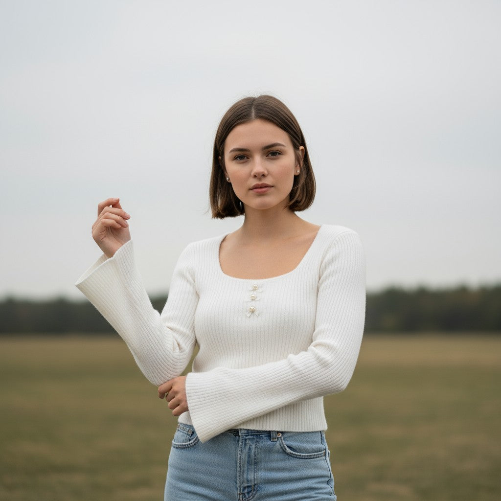 Women’s Knitted Slim-Fit Long-Sleeved Pullover