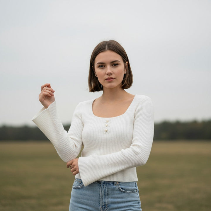 Women’s Knitted Slim-Fit Long-Sleeved Pullover