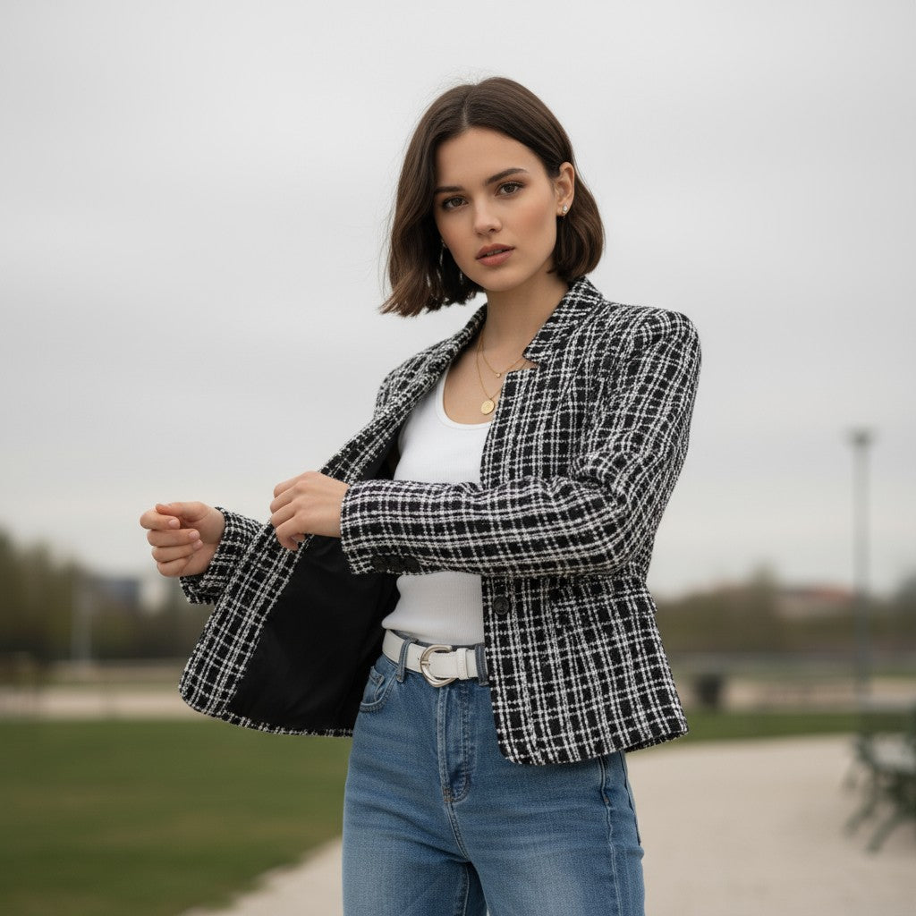 Women's Plaid Slim-Fit Jacquard Top